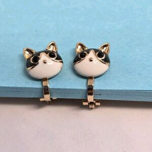 Tiny Animals Black White Cat CLIP  Earring
